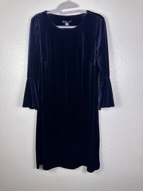 Tommy Hilfiger Women's Navy Blue Velvet Flared Sleeve Shift Dress Size 10